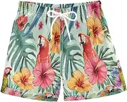 [RPLIFE] Swimming Clothes for Boys, Anti Chafe Swim Trunks for Boys 2T, Watercolor Tropical Flowers Parrots