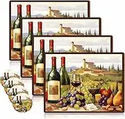 8 Sets Cork Placemats with Coasters Include Wine Cork Backing Table Mats and Round Coasters Placemats Set for Kitchen Dinner Table Setting Supplies, 12 x 16 Inch (Wine)