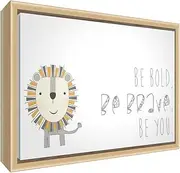 Framed Box Canvas with Solid Natural Wooden Frame in Cute Illustrative Design (64 x 44 x 3 cm, Large, Soft Grey, Be Bold/Be Brave/Be You)