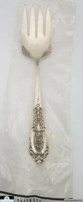 Wallace Rose Point Sterling Silver Salad Serving Fork 9" *BRAND NEW*