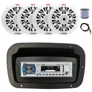 Pyle Marine Receiver,Spa Bezel,Adapter, Antenna,Wire, 4x 8'' 300W White Speakers