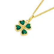 9ct Gold, Crystal Green Clover Pendant in Green