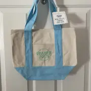 TRADER JOE'S Mini Pastel Canvas Tote Bag Blue NWT NEW! Free Shipping!