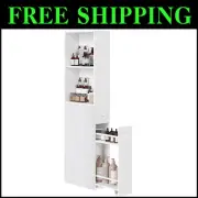 Slim White Bathroom Cabinet with 2 Drawers & Adjustable Shelf for Small Spaces