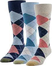 [Gold Toe] GOLDTOE Men's Carlyle Argyle Crew Dress Socks, 3-Pairs, Driftwood/Stonewash/Blue, Shoe Size: 6-12.5, Driftwood/Stonewash/Blue, Large
