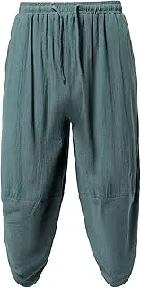 [Generic] Men's Casual Elastic Waist Linen Capri Pants Harem Beach Yoga Trousers Loose Fit Harem 3/4 Pant