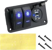 PTPUWQWZT for Boat Car Switch Panel Waterproof 2/3 Gang 12~24V Circuit Control Digital Voltmeter Dual USB Port Outlet Combination Automotive switches and relays(2 and 1)