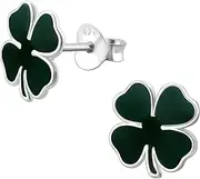 [KIWI DAISY] Four Leaf Clover .925 Sterling Silver Stud Earrings, Dark Green Enamel, St. Patrick's Day Jewelry, 9 mm x 9 mm, Sterling Silver, No Gemstone