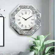 Wall Clock, Octagon Mirror Glass Clock, Cute Diamond 20-inch Non-Ticking Cloc...