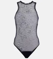 [Jean Paul Gaultier] Jean Paul Gaultier Embellished printed mesh bodysuit AU 8 blue