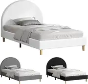 ALFORDSON Bed Frame Base King Single Size with Boucle Upholstery, Bed Platform Foundation with Headboard for Mattress Topper, Calla Boucle White