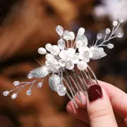 Flower Bride Wedding Hair Comb Silver Rhinestone Hair Piece Pearl Bridal Hair