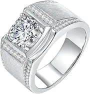 [LOEXZAH] 2 Carat Round Cut Moissanite Rings Men Daily Wear 925 Sterling Silver Moissanite Promise Ring Boyfriend Lab Grown Diamond Wedding Rings Simulated Diamond Ring for Husband