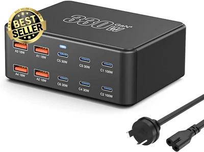 330W USB-C Charging Station 10 Port PD 100W 65W QC3.0 Fast Charger for iPhone, i