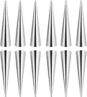 IOIUSKKU Pack of 12 Roll Moulds Kitchenware Conical Smooth Surface Stainless Steel Spiral Croissants Mold Baking Supplies Horn Molds, Silver, 12x3x3 cm
