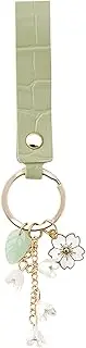 Aimery Lily of the valley design Flower Key Chains leather Purse Car Key Chain for Women Girls Gifts, Grass Green Strap and Gold Clasp