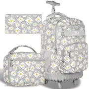 Rolling Backpack for Girls boys, Men Women Roller Wheels Bookbag, Daisy Grey