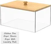 Dryer Sheet Holder Acrylic Dryer Sheet Holder Container with Bamboo Lid Acrylic Tissue Box Dryer Sheet Container Clear Dryer Sheet Dispenser Rectangular for Storage Fabric Sheet Dryer Balls