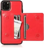EYZUTAK Card Slot Holder Wallet Case for iPhone 11 Pro 5.8 inch 2019, Premium PU Leather Case Kickstand with Hidden Magnetic Closure Flip Durable Shockproof Protective Cover - Red
