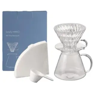 【上島珈琲店】HARIO SIMPLY V60清透玻璃手沖組600ml(濾杯+咖啡壺+量匙套組)