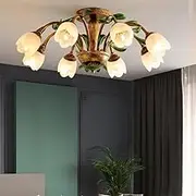 American PendantLamp French Pastoral Creativity Flower Living Room Dining Room Bedroom Villa Model Room Home Decoration LED Chandelier (D A8 lights)