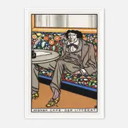 Galrie Wiener Cafe Der Literat Art Nouveau Poster by Carl Otto Czeschka-Vintage Wall Art, White Frame, A1 60x 84cm (23 x 33inch)