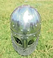 Viking Helmet with Chainmail Medieval Norman Knight Battle Armor Costume Helmet