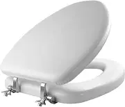 Mayfair Padded Toilet Seat with Chrome Hinges, Soft Vinyl Over Wood Core Seat, Elongated, White