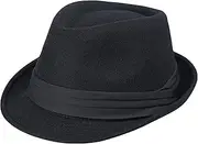 [UTOWO] Mens Classic Plaid Manhattan Structured Gangster Trilby Fedora Hat Cuban Style Derby Hat Jazz Cap (Size L/7 1/4)