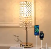 Gold Crystal Table Lamp Touch Control Lamp, 3 Way Dimmable with 2 USB Chargin...