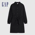 GAP 女裝 純棉翻領長袖洋裝-黑色(734152)