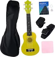 QUMIIRITY 1 Set Ukulele Set for Beginners Complete Package with Ukulele Bag Tuner Strap Cloth Musical Instrument for Women Lemon Color