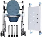 3-in-1 Bedside Commode Walker, Foldable Disability Walker with Seat,Adjustable Height Shower Chair, Standing Rehabilitation Walking Aid for Seniors Holds Up to 180kg