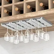 AQJUNONG Under Shelf Wine Glass Rack, 4 Pack Stemware Holder - Punch-free Cabinet Glass Storage Hanger, Plastic Organizer (Classic White)