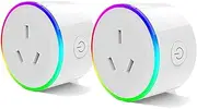 WIFI Smart Plug with RGB Light, Wireless Power Outlet Compatible with Amazon Alexa, Google Home Assistant and IFTTT, No Hub Needed, Wireless and Remote Control via App to Turn Your Devices On and Off Anywhere With Synchronization Function (2 Pack)