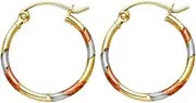 [JewelryWeb] 14k Yellow Gold White Gold and Rose Gold Sparkle Cut Hoop Earrings 15x15mm-Hoop Earring for Women