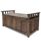 Outdoor Storage Bench Box Wooden Garden Toy Tool Shed Patio Furniture Charcoal G