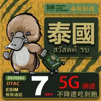 在飛比找momo購物網優惠-【鴨嘴獸 旅遊網卡】泰國eSIM 7日吃到飽不降速 支援5G