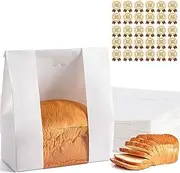 30 Pcs Paper Bread Bags for Homemade Bread,Sourdough Bread Bags and Paper Bakery Bag with Window,Large Kraft Front Window Bakery Bags,Packaging Coffee Cookie Treat Bags with Label Seal Stickers,White