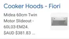Midea RangeHood 60cm Slide Out 3! Speed TWIN MOTOR Stainless Steel $381+FREEPOST