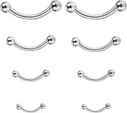 [lafomukea] 8 PCS Curved Barbells, Piercing Rook Earring for Eyebrow, Lip, Daith Rook (Silver), One size, Metal, No Gemstone