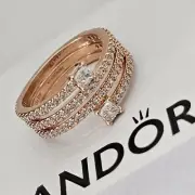 New Pandora Rose Gold Triple Spiral With Clear CZ Ring 180051 Size 58 Free Post