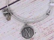 NEW NWT Alex and Ani Letter Initial N Charm Bangle Silver Bracelet