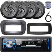 Pyle 1-DIN Boat Receiver W/Install Kit + Adapter Plate, 4x 6'' 240W Max Speakers