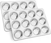 12 Cup Muffin Pan Stainless Steel Cupcake Pans Muffin Tin Set for Oven Baking