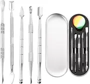 uxcell 6 Pcs Wax Carving Tools Stainless Steel Wax Carving Sculpting Tools with 5ml Silicone Container Jar and Portable Metal Case for Modeling Shaping, Silver Tone
