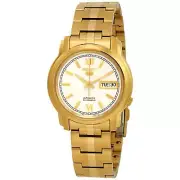 Seiko Men's Watch Seiko 5 Automatic White Dial Yellow Gold Bracelet SNKK84