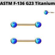 PAIR 14G Gold Titanium Internally Threaded Opal Stone Nipple Barbell Nipplerings