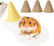 Chinchilla Bed - Ceramic Pet Cooling Mat Hamster Bedding,Cone Chew Toys Sleeping Pad with Teething Sticks, Ferret Cage Accessories for Hedgehog Squirrel Mice