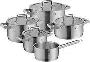 [WMF] Comfort Line Induction 5-Piece Saucepan Set with Glass Lid, Cromargan Matte Stainless Steel, Scale, Stackable Pots Set, Uncoated